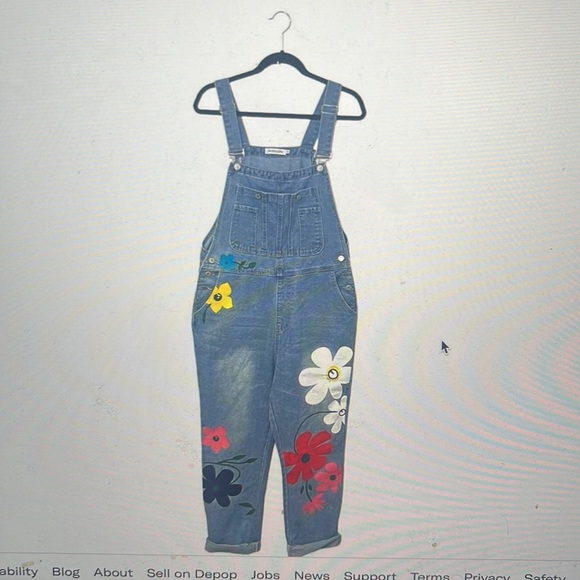 Flower power jean hand painted overalls - Picture 5 of 5